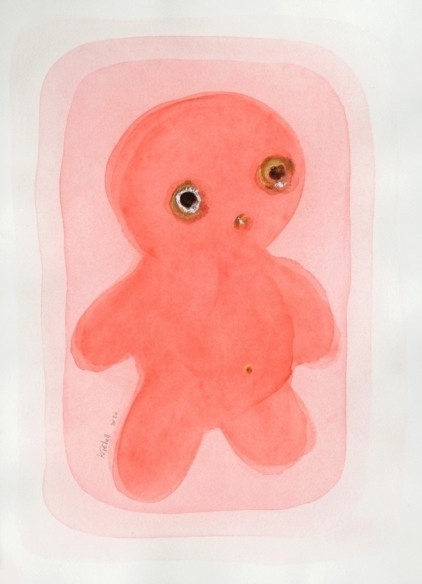 aquarelle contemporaine de blouboule saumon par K Péhell