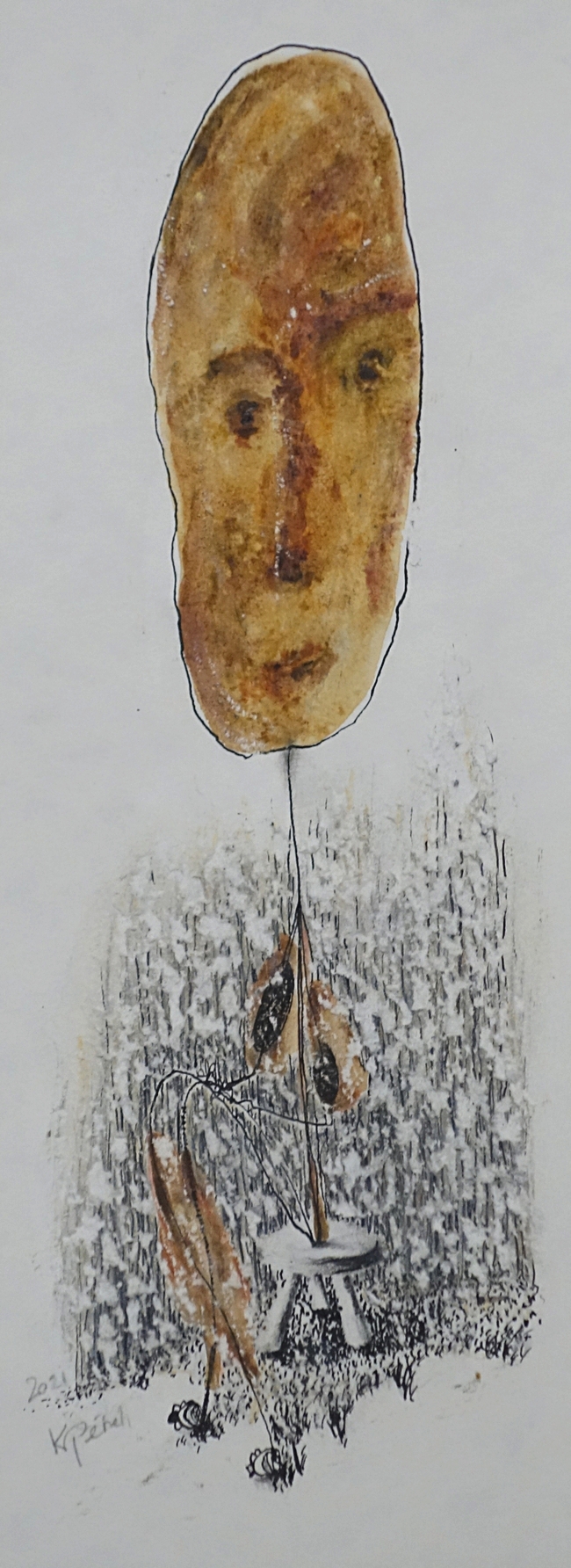 dessin néo-expressionniste d'homme en fil par K Péhell