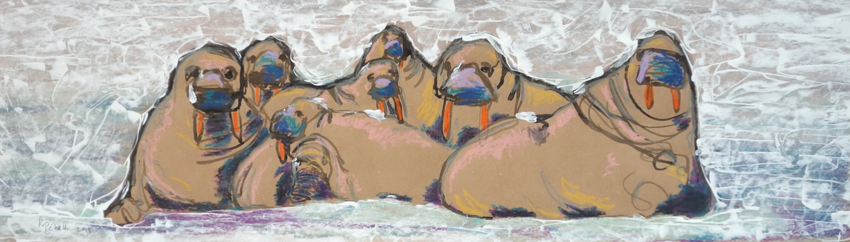 peinture neo-expressionniste de morses sur la banquise par k pehell